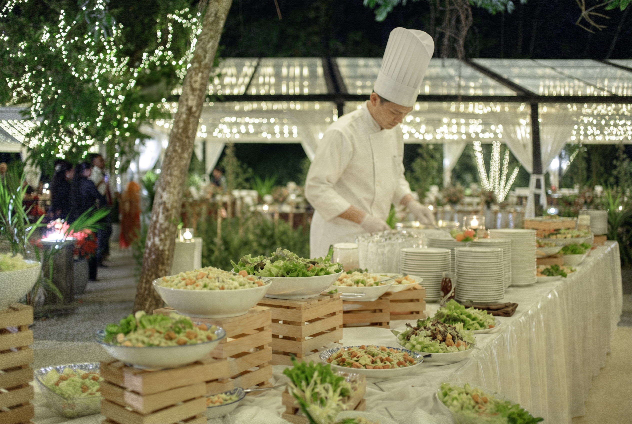 The international wedding buffet laid out before service at the Ten Acres estate